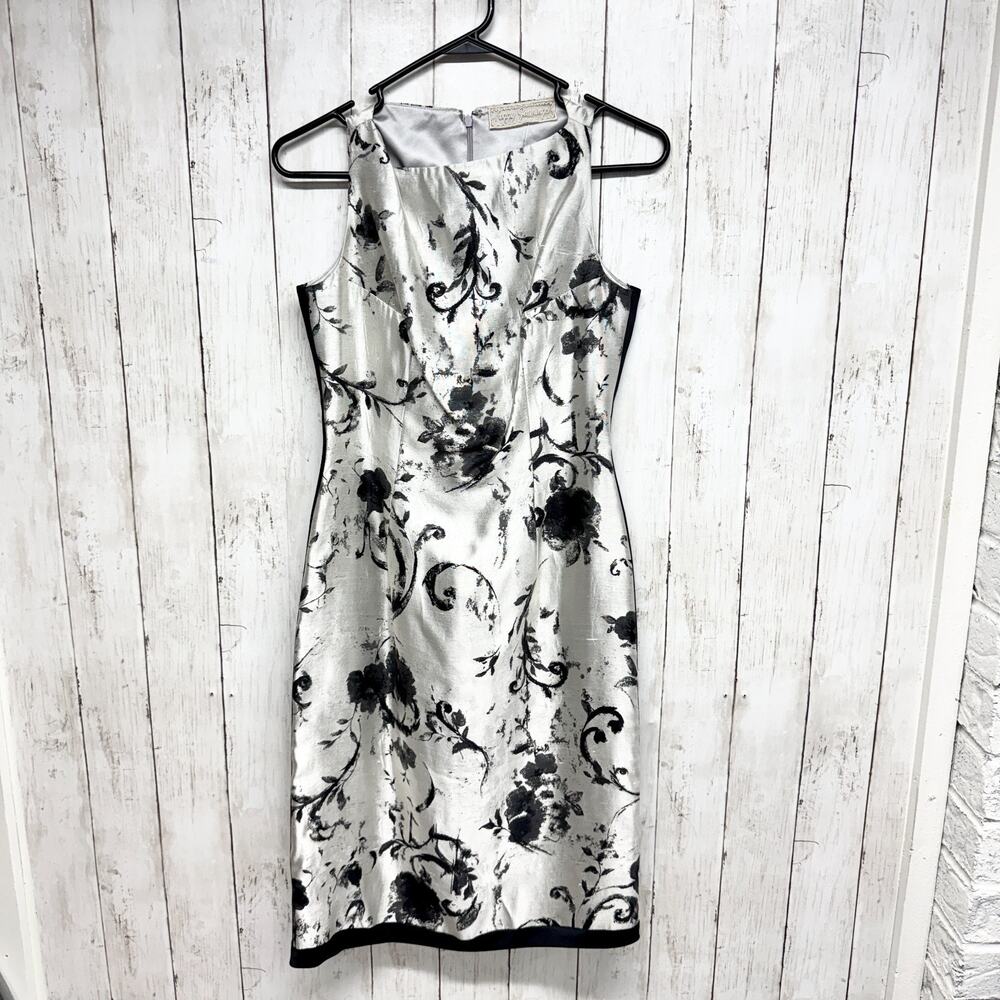 Vintage Peggy Jennings Dress Women Size Black White Floral Print Sleeveless Mini